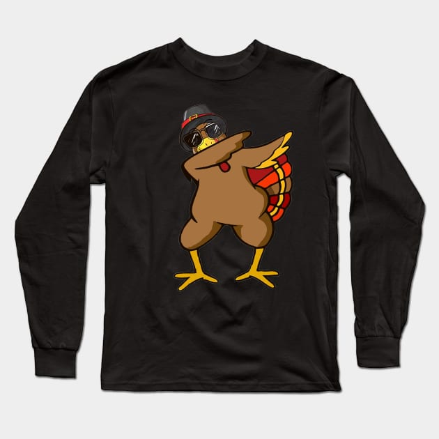 Funny Dabbing Turkey Thanksgiving Outfit Clothes Long Sleeve T-Shirt by TeeAaron